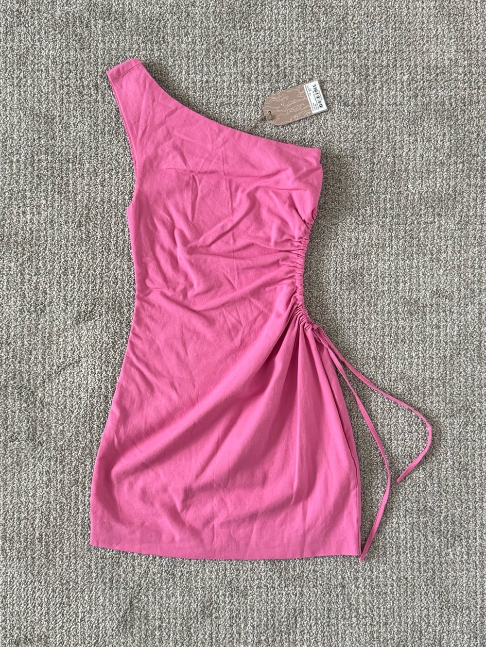 NWT Meshki Kira One-Shoulder Candy Pink Ruched cut-out Side XS Mini Dress